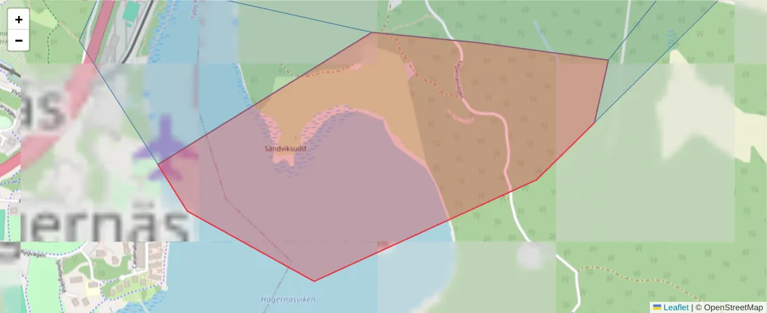 Karta över postnummerområdet  och angränsande postnummer i Sverige