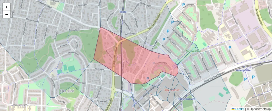 Karta över postnummerområdet  och angränsande postnummer i Sverige