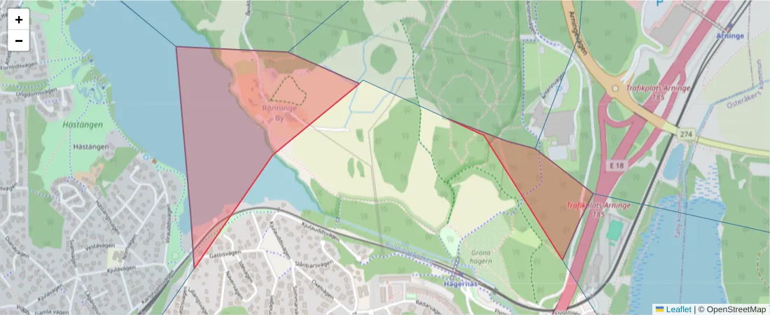 Karta över postnummerområdet  och angränsande postnummer i Sverige