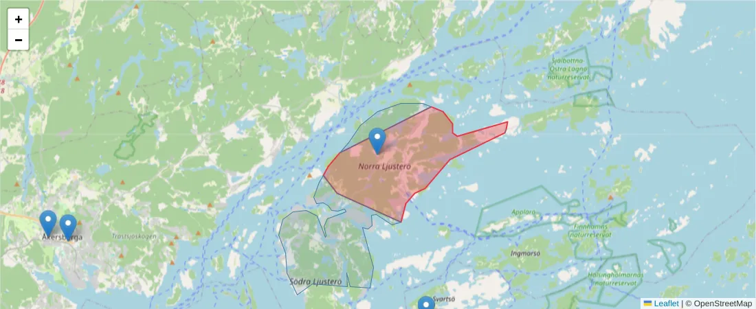Karta över postnummerområdet  och angränsande postnummer i Sverige