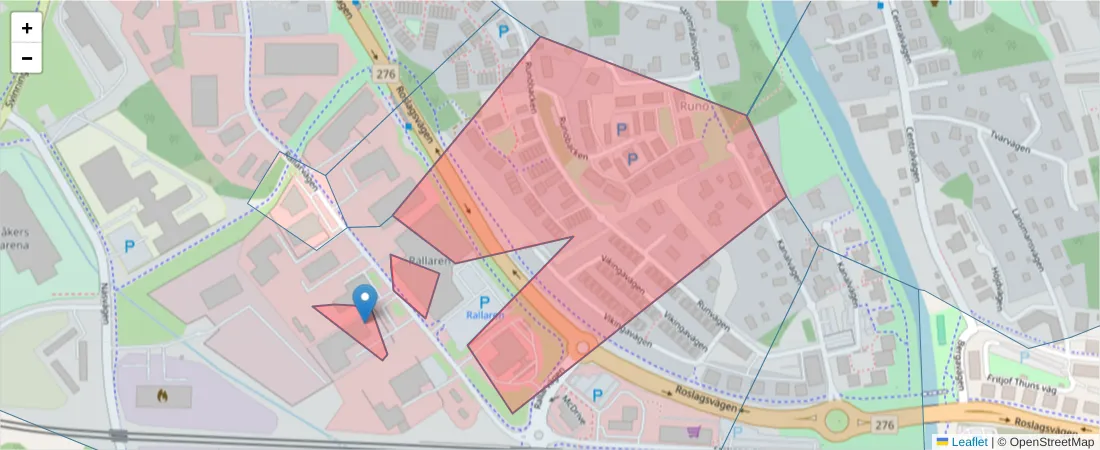 Karta över postnummerområdet  och angränsande postnummer i Sverige