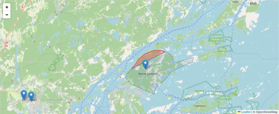 Karta över postnummerområdet  och angränsande postnummer i Sverige