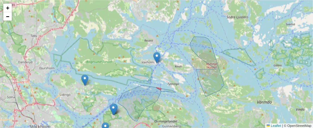 Karta över postnummerområdet  och angränsande postnummer i Sverige