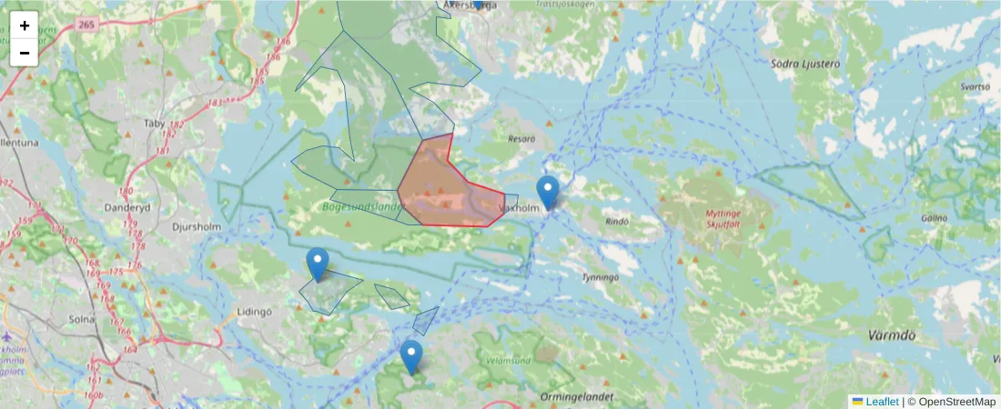 Karta över postnummerområdet  och angränsande postnummer i Sverige