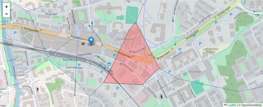 Karta över postnummerområdet  och angränsande postnummer i Sverige