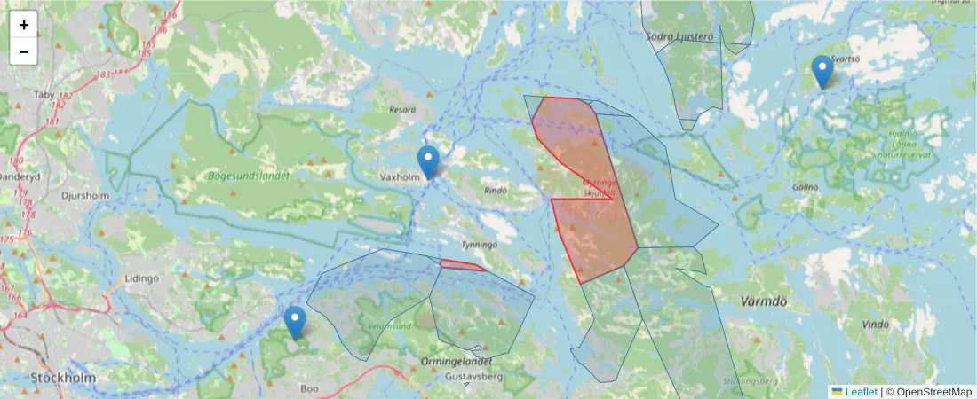 Karta över postnummerområdet  och angränsande postnummer i Sverige