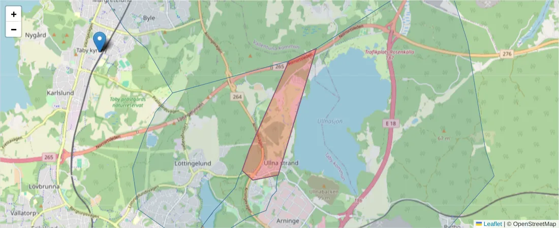 Karta över postnummerområdet  och angränsande postnummer i Sverige