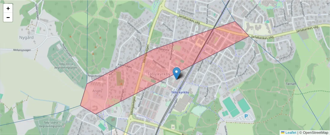 Karta över postnummerområdet  och angränsande postnummer i Sverige