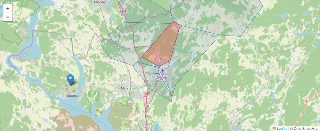 Karta över postnummerområdet  och angränsande postnummer i Sverige