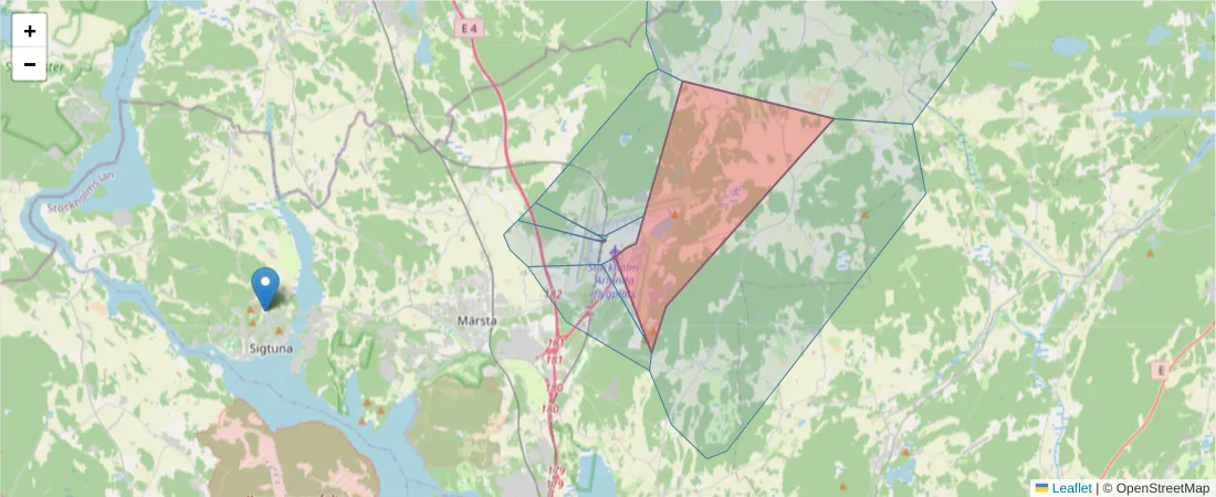 Karta över postnummerområdet  och angränsande postnummer i Sverige