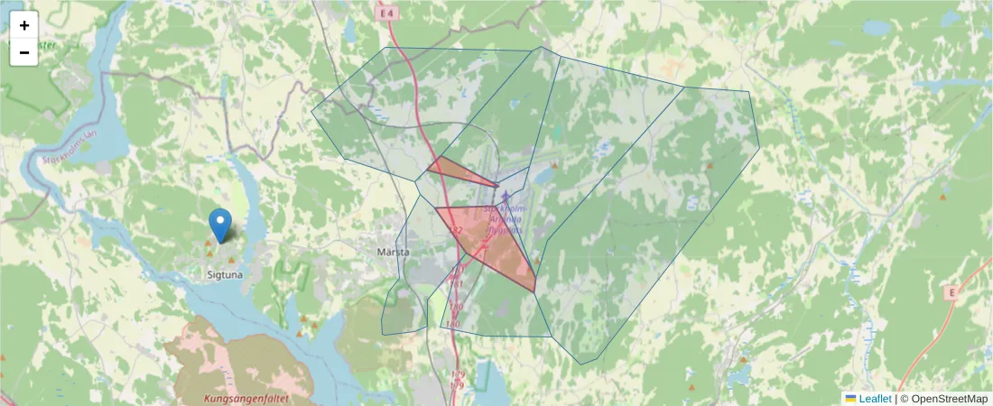 Karta över postnummerområdet  och angränsande postnummer i Sverige