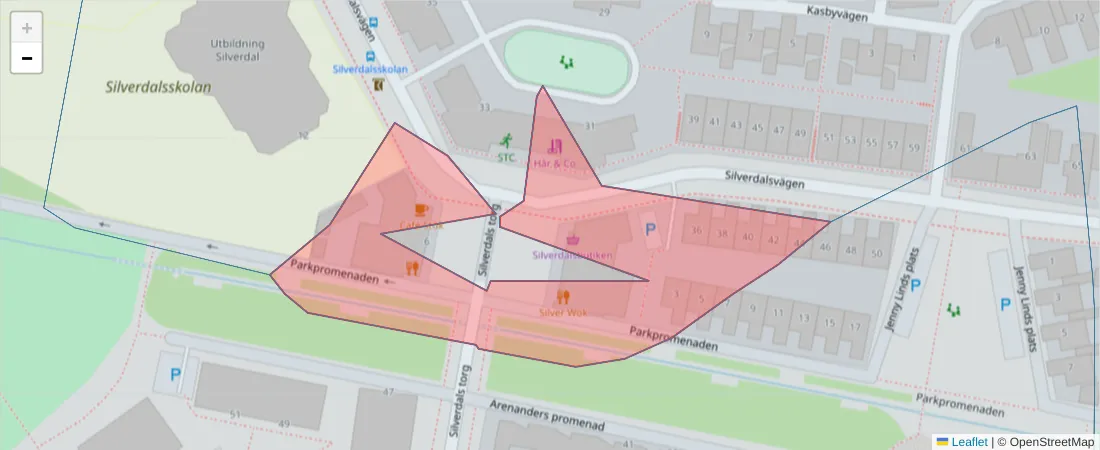 Karta över postnummerområdet  och angränsande postnummer i Sverige