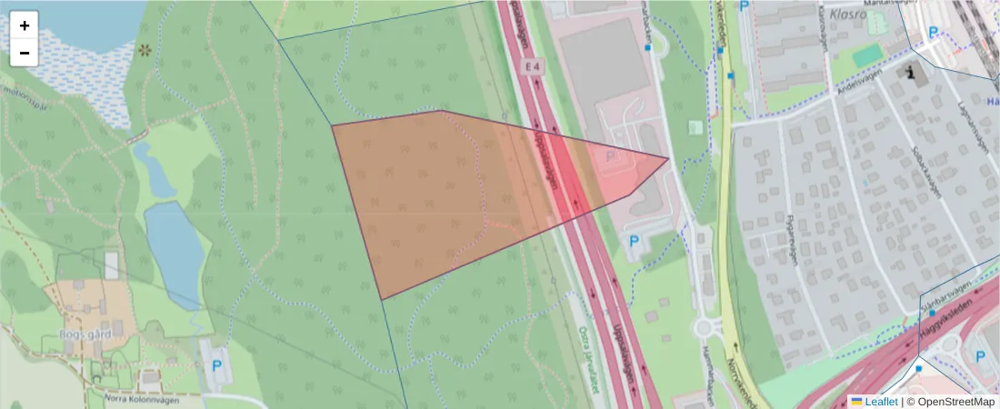 Karta över postnummerområdet  och angränsande postnummer i Sverige