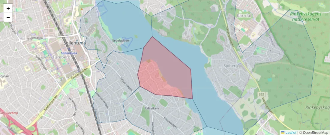 Karta över postnummerområdet  och angränsande postnummer i Sverige