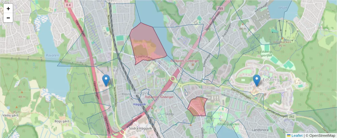 Karta över postnummerområdet  och angränsande postnummer i Sverige
