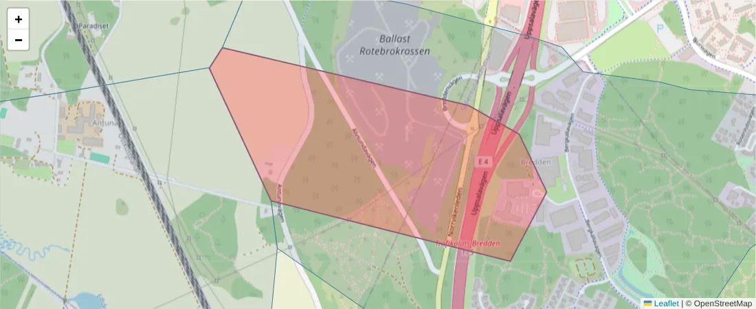Karta över postnummerområdet  och angränsande postnummer i Sverige