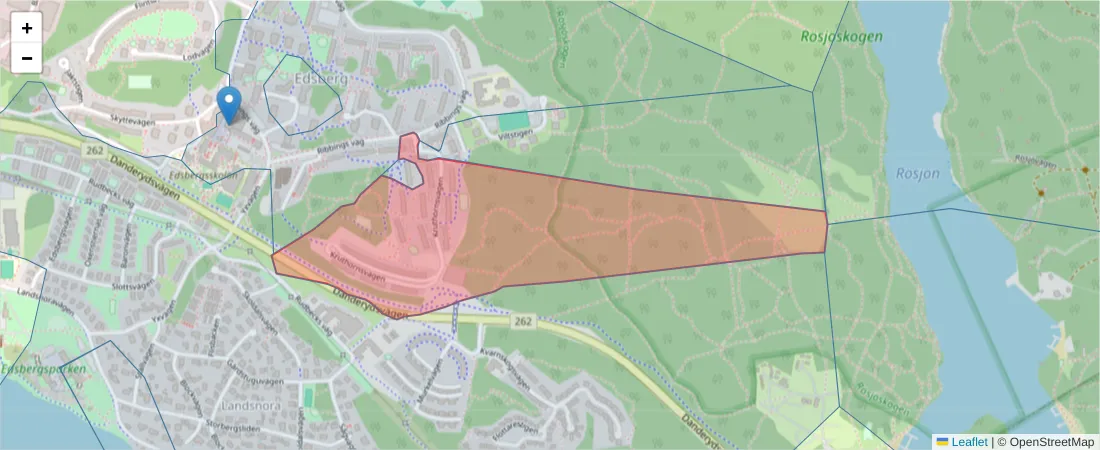 Karta över postnummerområdet  och angränsande postnummer i Sverige