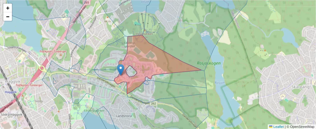Karta över postnummerområdet  och angränsande postnummer i Sverige