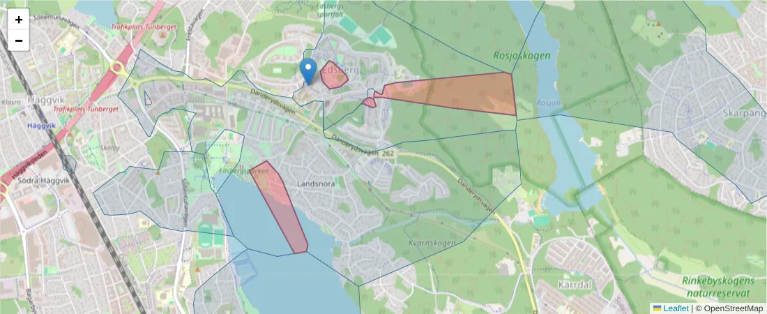 Karta över postnummerområdet  och angränsande postnummer i Sverige