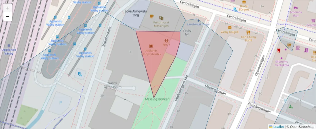 Karta över postnummerområdet  och angränsande postnummer i Sverige