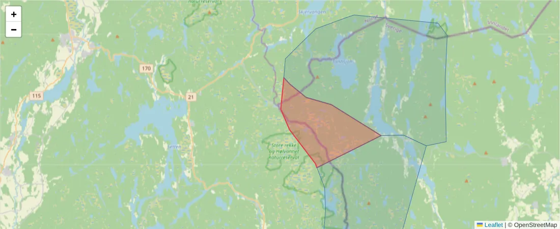 Karta över postnummerområdet  och angränsande postnummer i Sverige