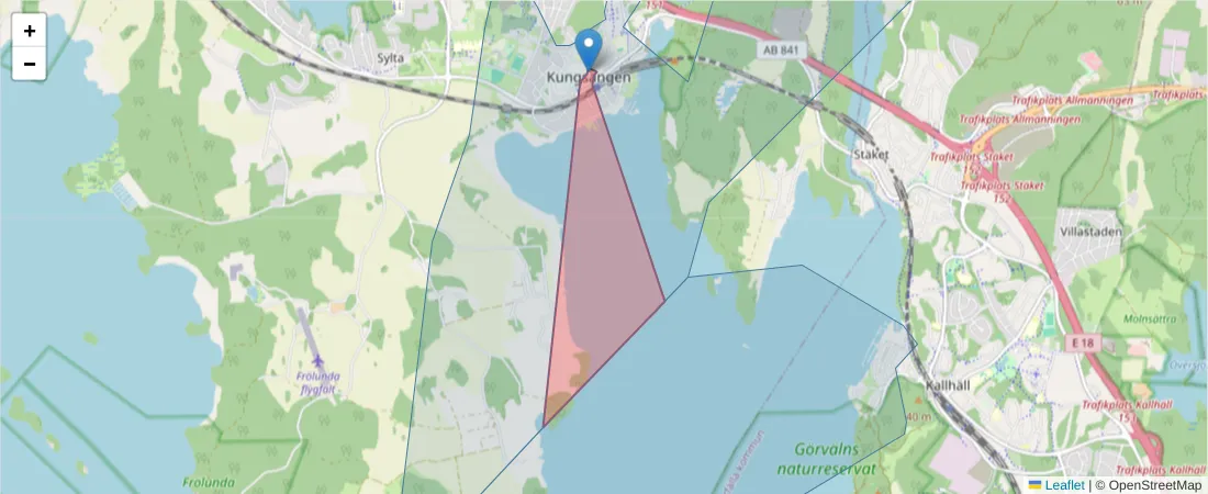 Karta över postnummerområdet  och angränsande postnummer i Sverige
