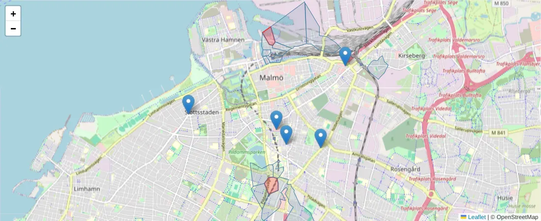 Karta över postnummerområdet  och angränsande postnummer i Sverige