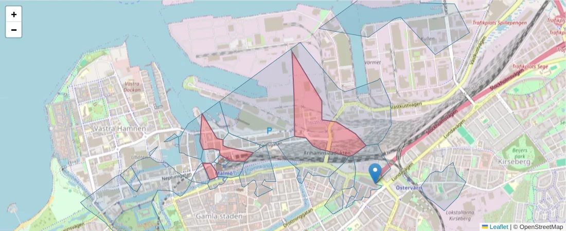 Karta över postnummerområdet  och angränsande postnummer i Sverige