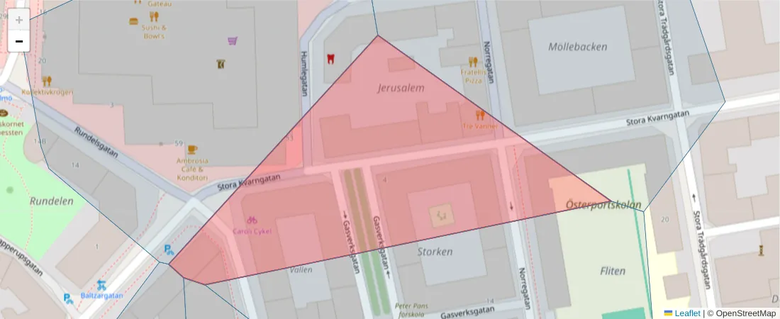 Karta över postnummerområdet  och angränsande postnummer i Sverige