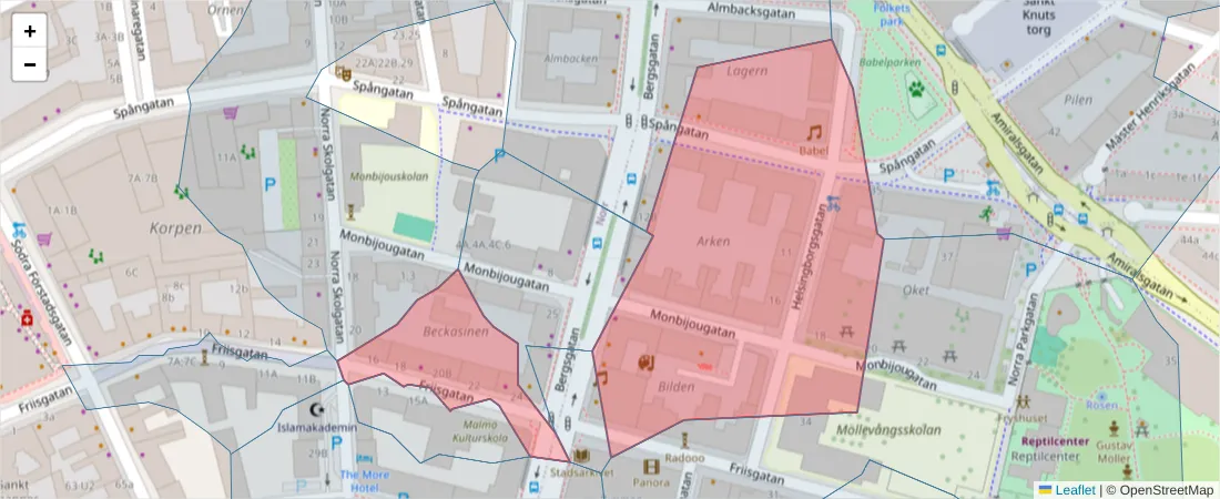 Karta över postnummerområdet  och angränsande postnummer i Sverige