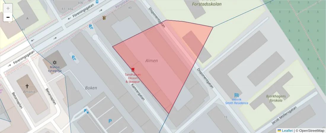 Karta över postnummerområdet  och angränsande postnummer i Sverige