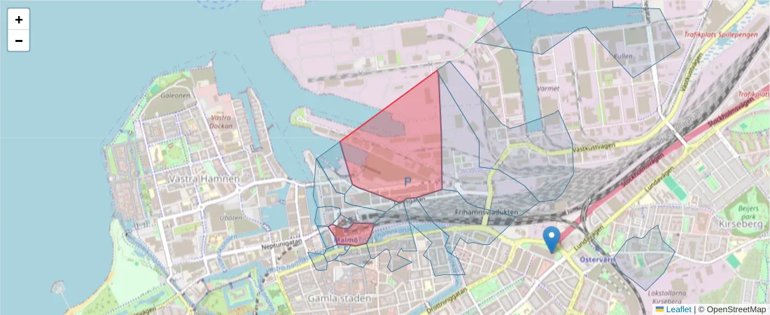 Karta över postnummerområdet  och angränsande postnummer i Sverige