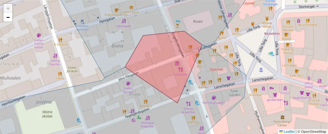 Karta över postnummerområdet  och angränsande postnummer i Sverige