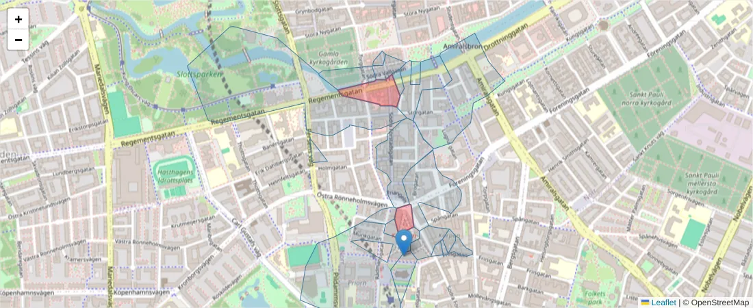 Karta över postnummerområdet  och angränsande postnummer i Sverige