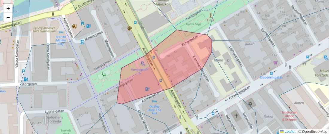 Karta över postnummerområdet  och angränsande postnummer i Sverige