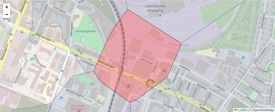 Karta över postnummerområdet  och angränsande postnummer i Sverige