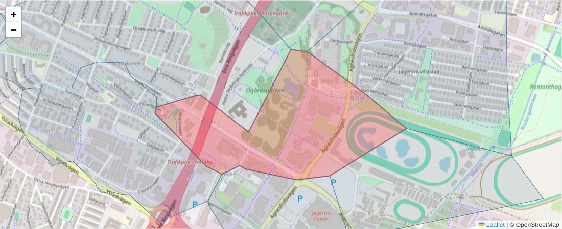 Karta över postnummerområdet  och angränsande postnummer i Sverige