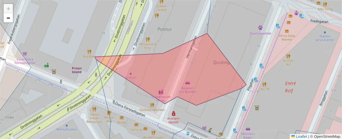 Karta över postnummerområdet  och angränsande postnummer i Sverige