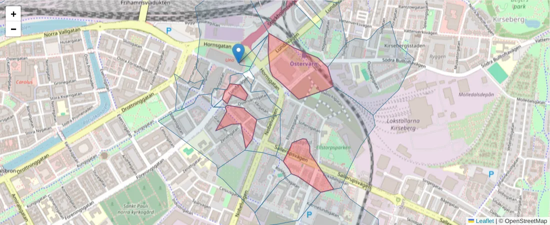 Karta över postnummerområdet  och angränsande postnummer i Sverige