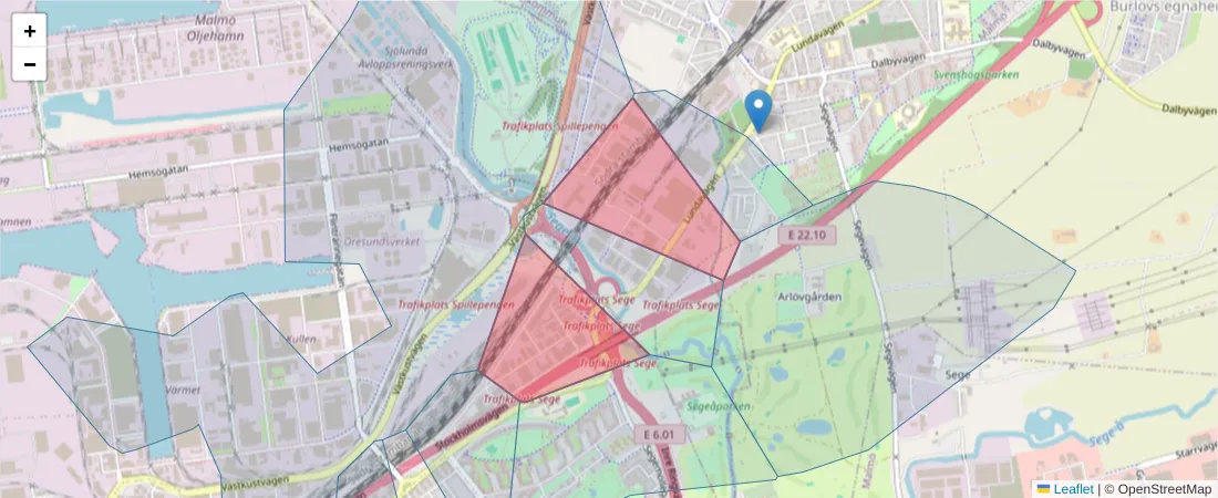 Karta över postnummerområdet  och angränsande postnummer i Sverige