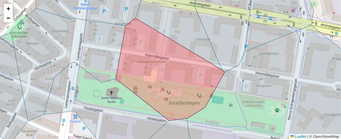Karta över postnummerområdet  och angränsande postnummer i Sverige