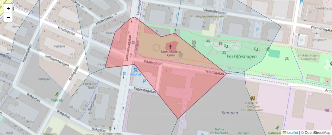 Karta över postnummerområdet  och angränsande postnummer i Sverige