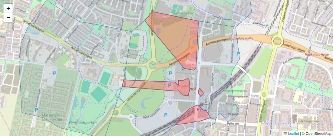 Karta över postnummerområdet  och angränsande postnummer i Sverige