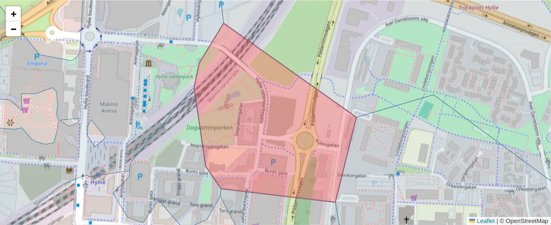 Karta över postnummerområdet  och angränsande postnummer i Sverige
