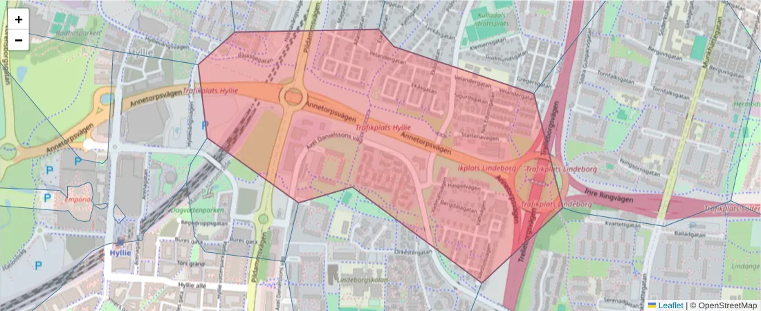 Karta över postnummerområdet  och angränsande postnummer i Sverige