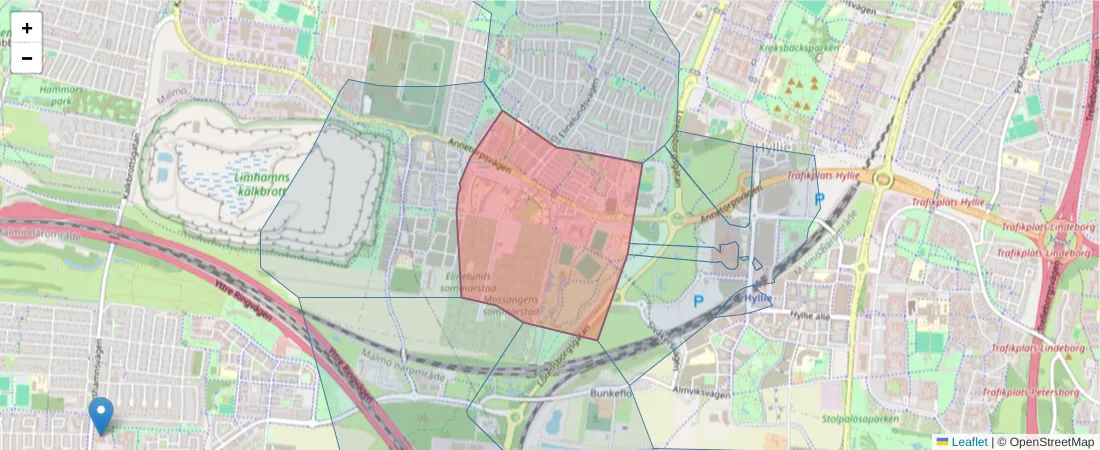 Karta över postnummerområdet  och angränsande postnummer i Sverige