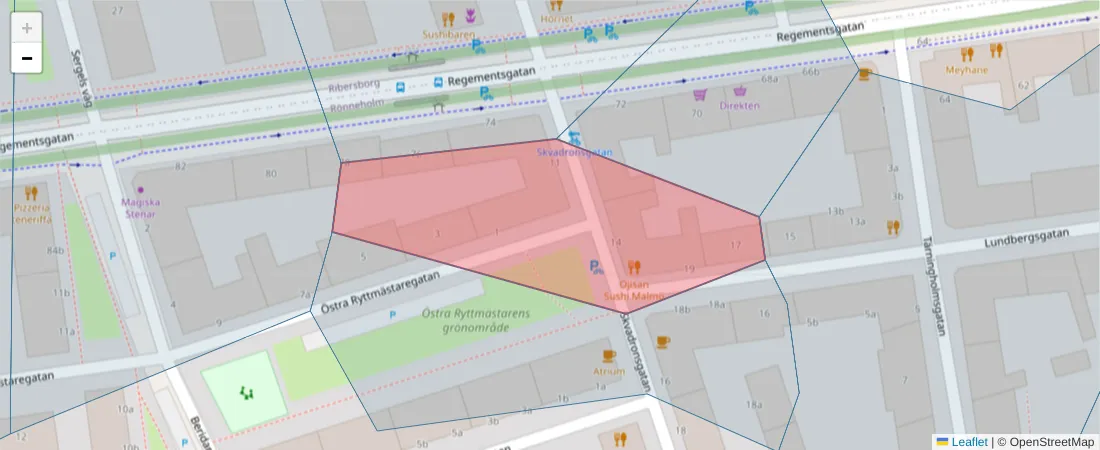 Karta över postnummerområdet  och angränsande postnummer i Sverige