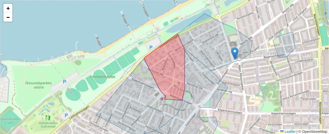 Karta över postnummerområdet  och angränsande postnummer i Sverige
