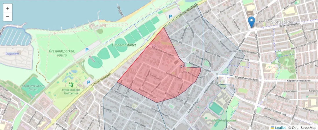 Karta över postnummerområdet  och angränsande postnummer i Sverige
