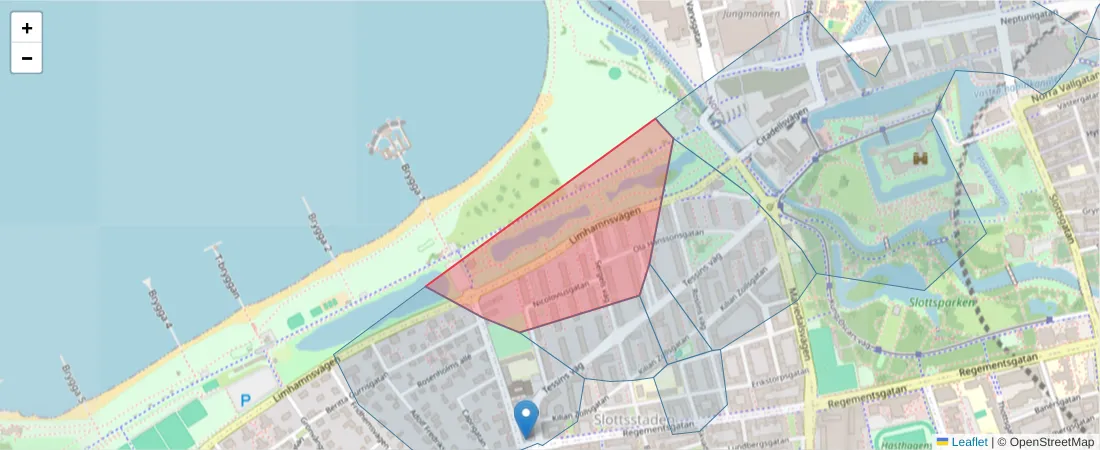 Karta över postnummerområdet  och angränsande postnummer i Sverige